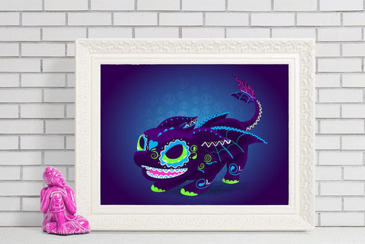 Toothless | Sugar Skull Day of the Dead Mashup Art Print