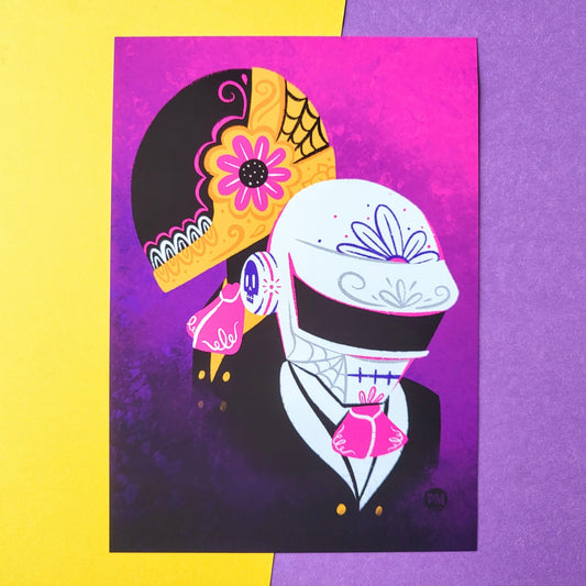 cool gift for daft punk fan daft punk  sugar skull style illustration print