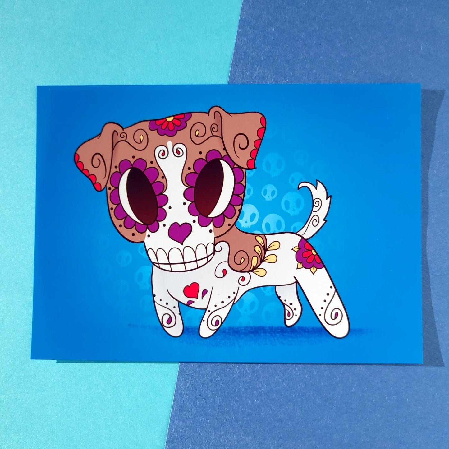 jack russel terrier sugar skull inspired print gift