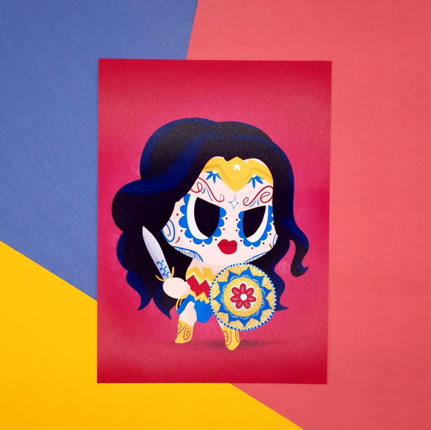 wonder woman - dc comics - sugar skull inspired illustration print