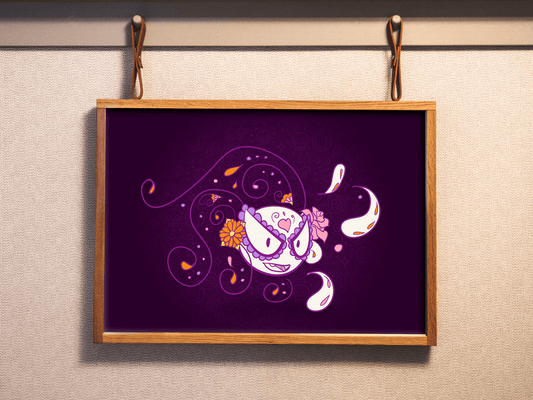 Unique Pokemon Gift for Pokemon Fans gastly sugar skull illustration art print on purple background