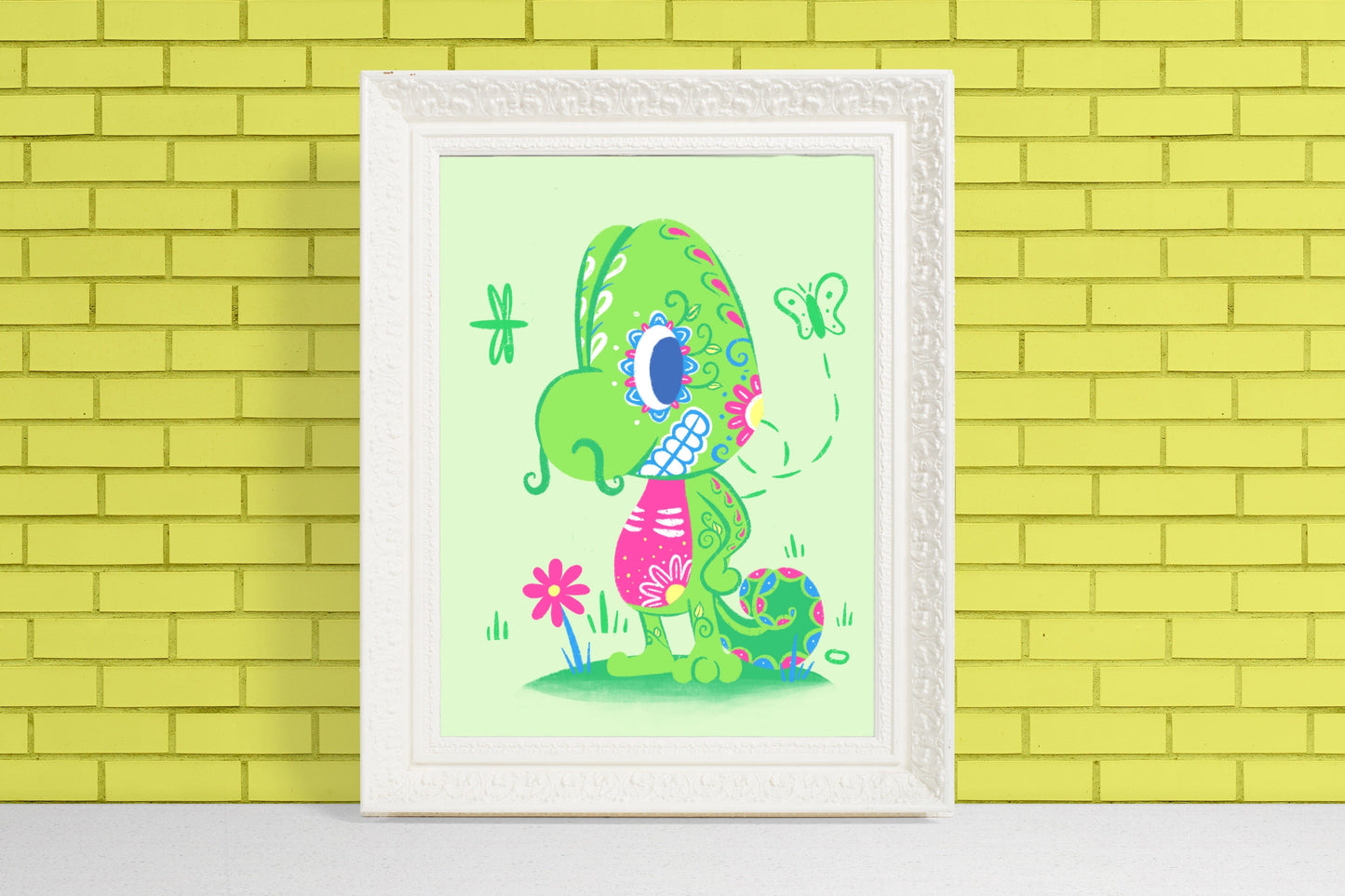 Unique Treecko Gift for Pokemon Fans sugar skull illustration art print on light green