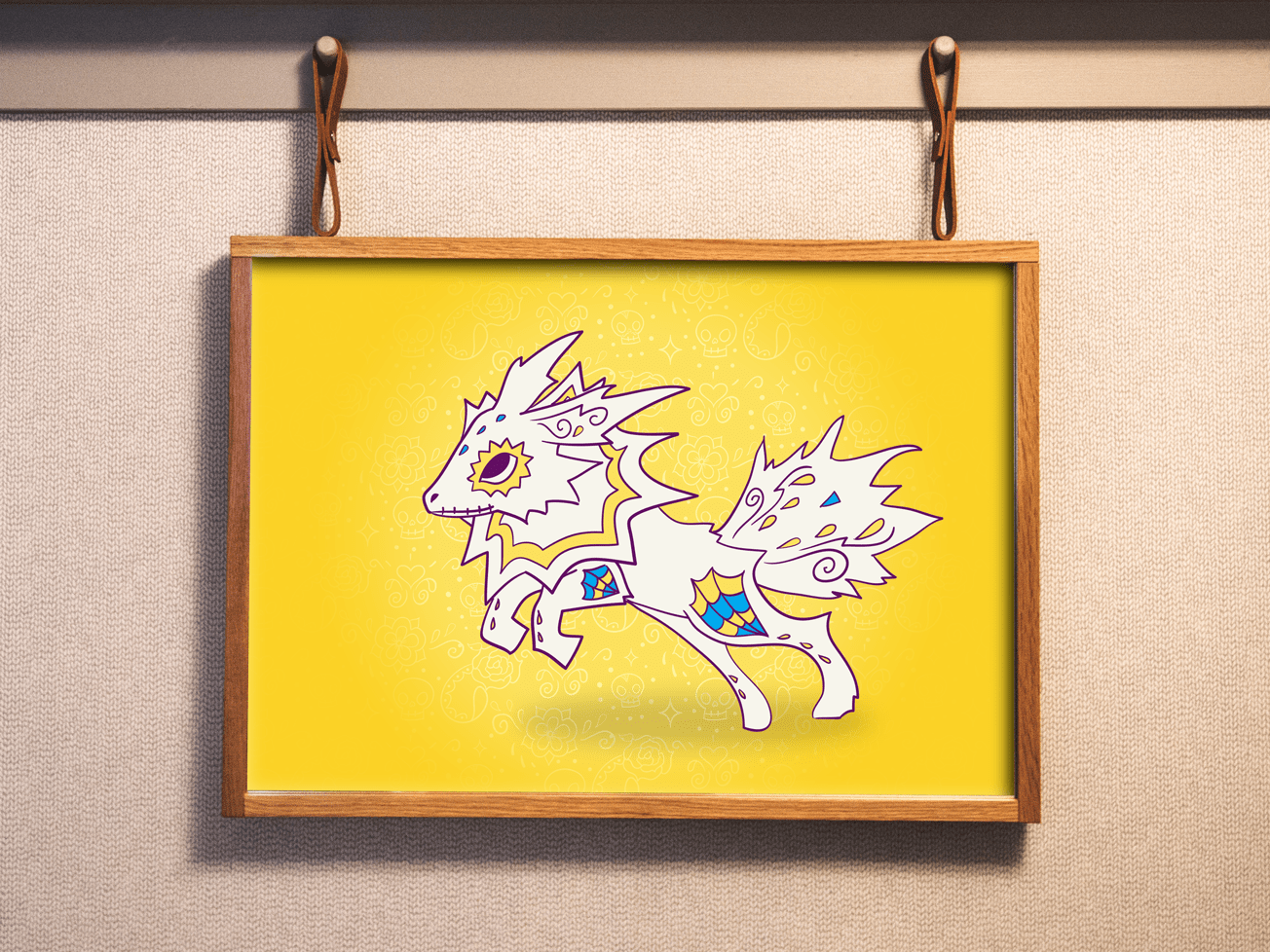 Unique Pokemon Gift for Pokemon Fans jolteon sugar skull pokemon illustration art print on yellow