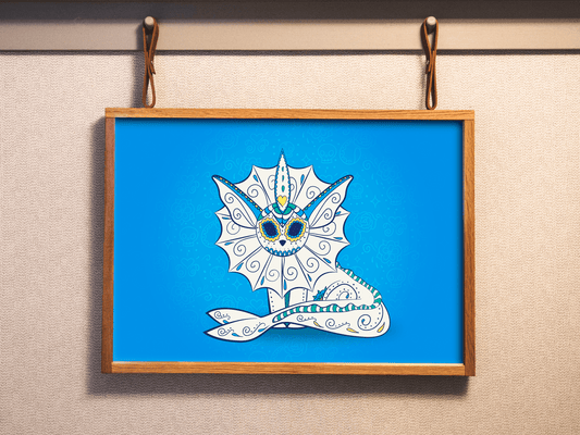 Unique vaporeon Gift for Pokemon Fans sugar skull illustration art print on blue