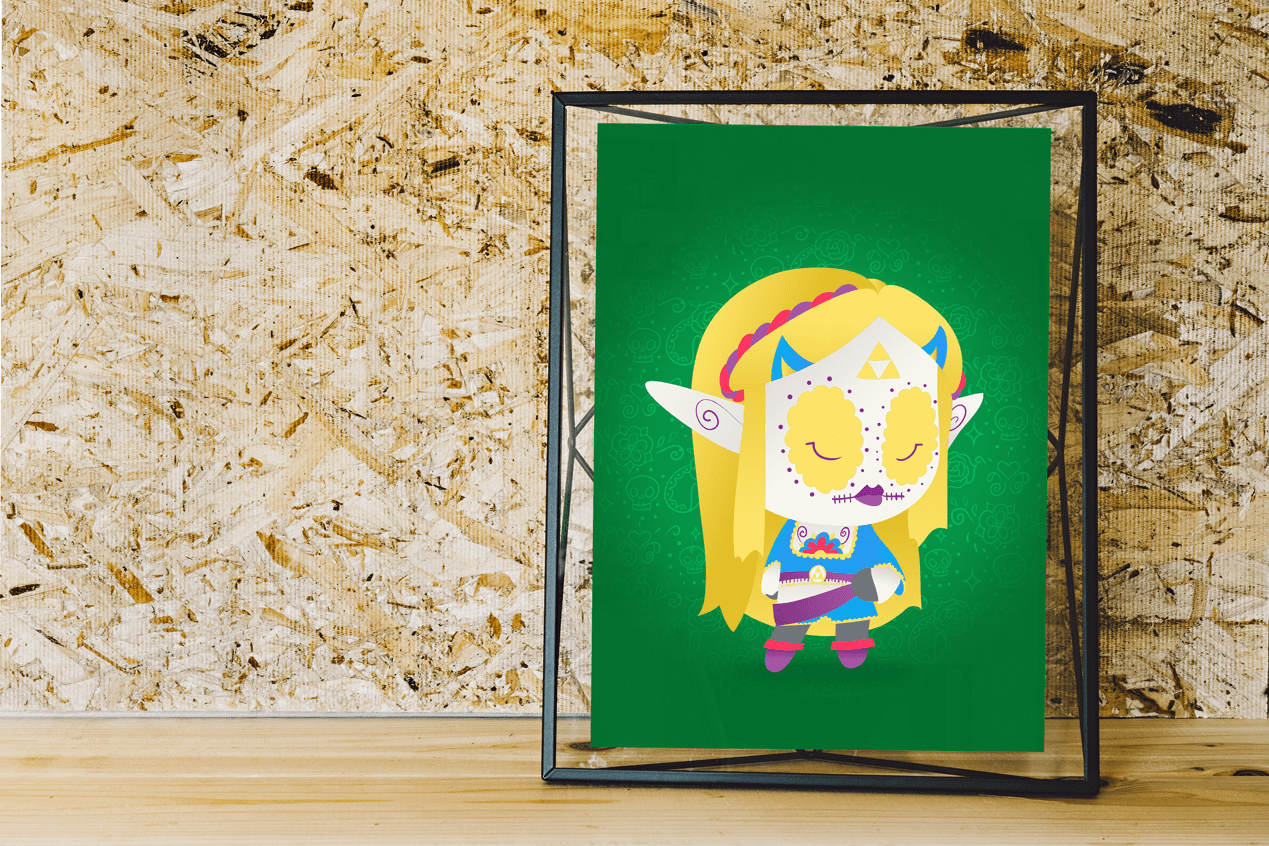 Zelda OG | Sugar Skull Day of the Dead Mashup Art Print